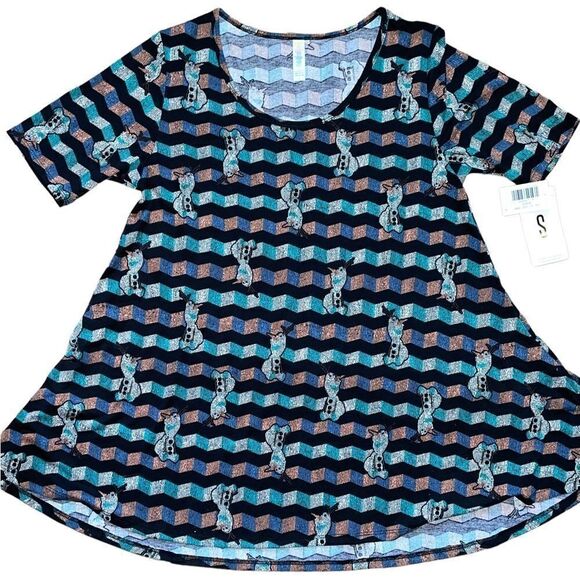 LuLaRoe Womens Small Perfect Tee Disney’s Olaf The Snowman Side Slits Scoop Neck - Picture 9 of 14